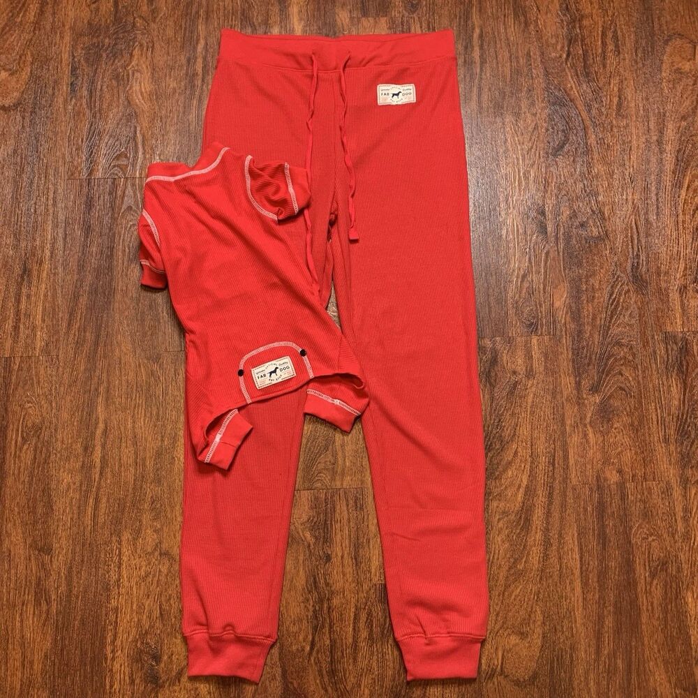 Fabdog Thermal Pajama PJ Bottoms Pants Sz L W Dog Outfit Red Matching Set